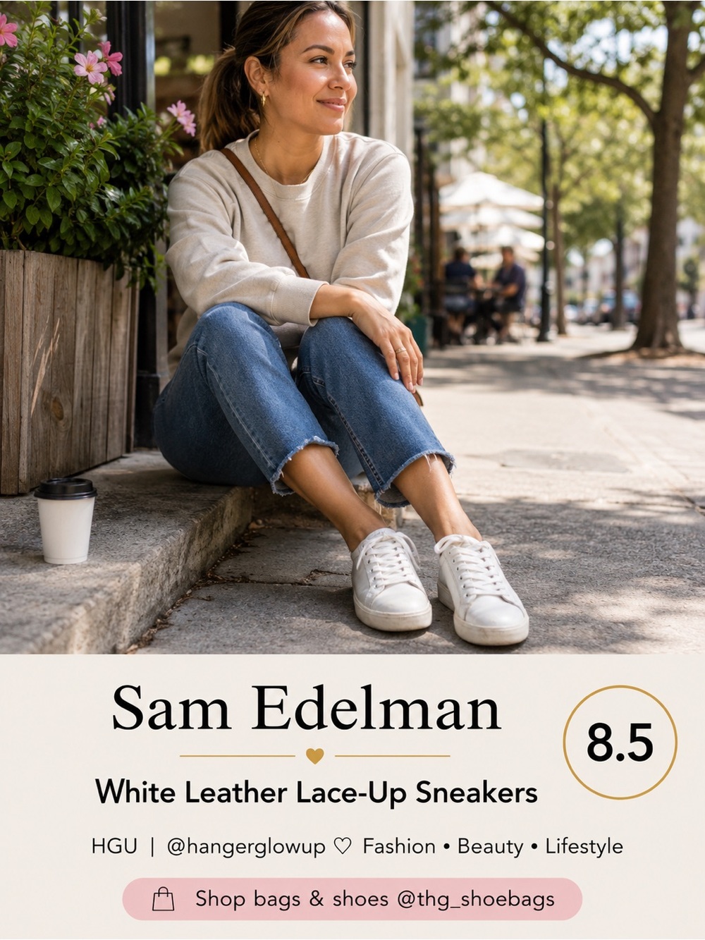 Sam Edelman White Leather Lace-Up Sneakers Size 8.5 Everyday Casual Shoes